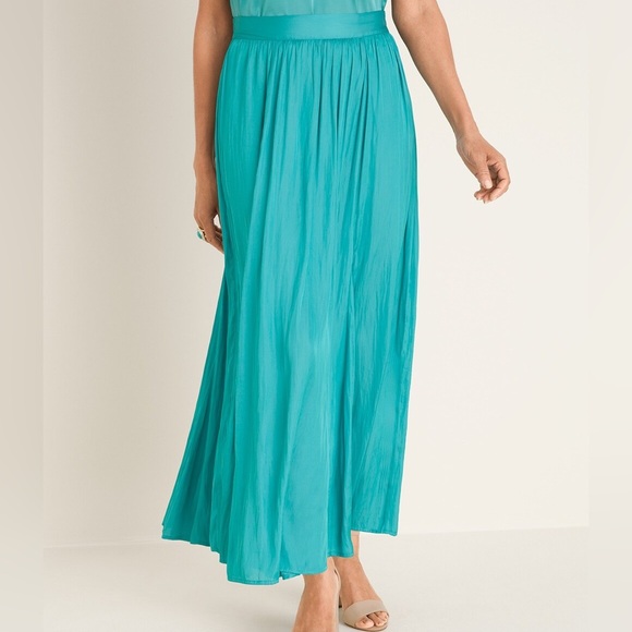 Chico's Dresses & Skirts - Chico’s NWT Dark Aqua‎ Solid Satin Stretch Waist Flowy Maxi Skirt Size 6